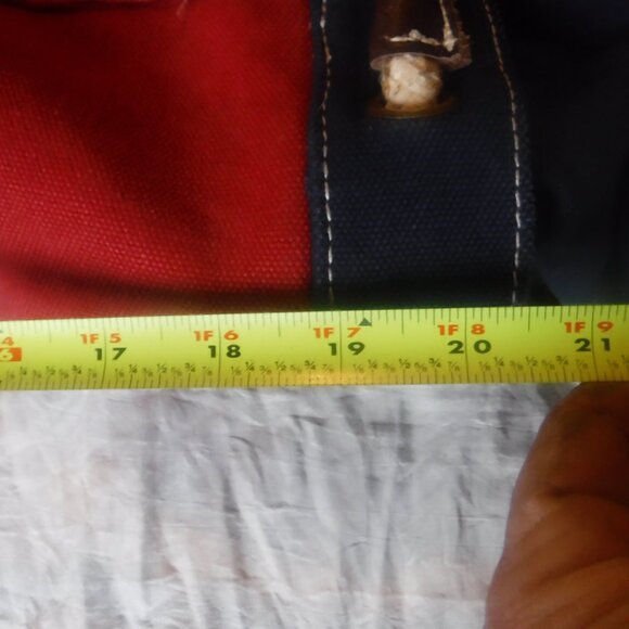 J, Crew Heavy Blue and Red Canvas Duffle Bag J Crew Canvas Rope pull string Bag - Picture 10 of 13